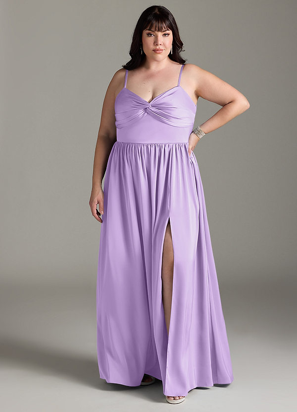Azazie Zeya Bruidsmeisjes Jurken Jurk van Stretch Satijn met A-Lijn Geplooid Lila image1