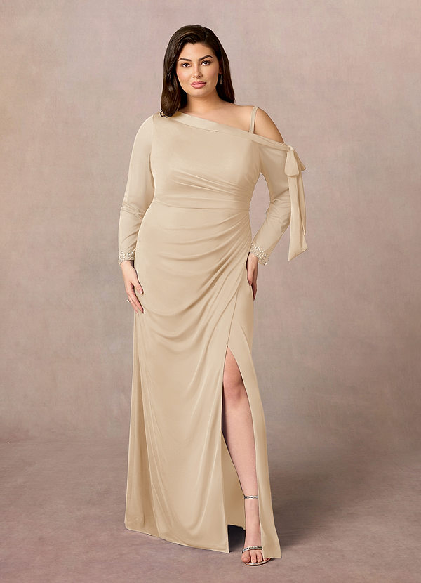 Azazie Marna Mother of the Brides Dresses Champagne Sheath One Shoulder Mesh Dress image1