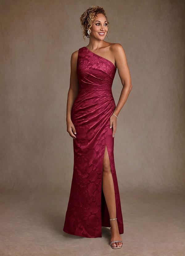 Azazie Joylin Moeder van de Bruid Jurken Trompet Jurk van Bloemen Burn-out One-Shoulder Bourgondië image1