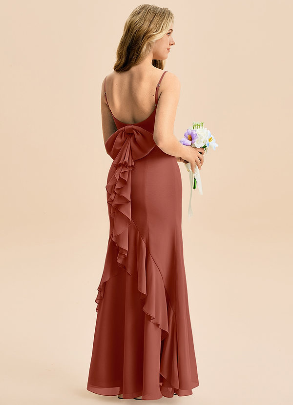 Azazie Lioren Junior Syrena Ukłon Szyfon Długość podłogi Młodsza druhna Sukienka image1