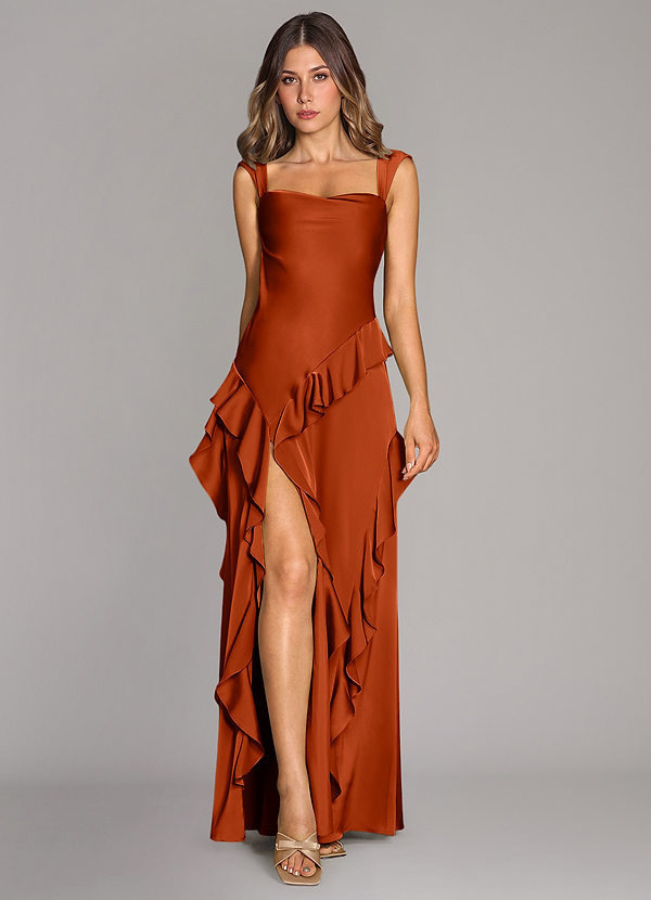 Azazie Sloane Bridesmaid Dresses Paprika A-Line Sweetheart Neckline Stretch Satin Dress image1