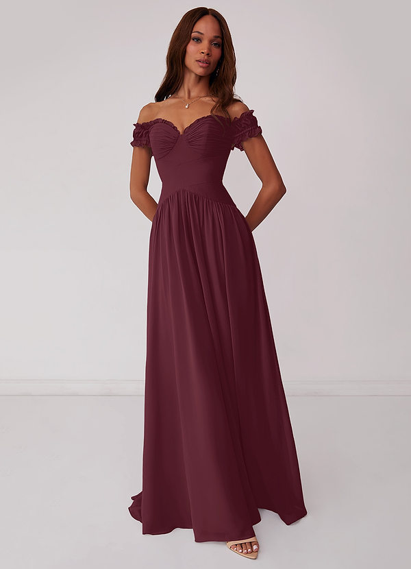 Barbie ♥ Azazie Bridesmaid Dresses Cabernet A-Line Off the Shoulder Chiffon Convertible Dress image1