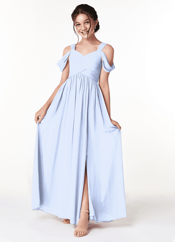 Azazie Lianne Junior Ice A-Line Off the Shoulder Chiffon Dress image1