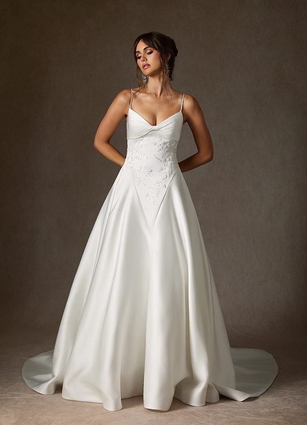 Azazie Emberlyn Wedding Dresses Diamond White A-Line Double Faced Satin Dress image1