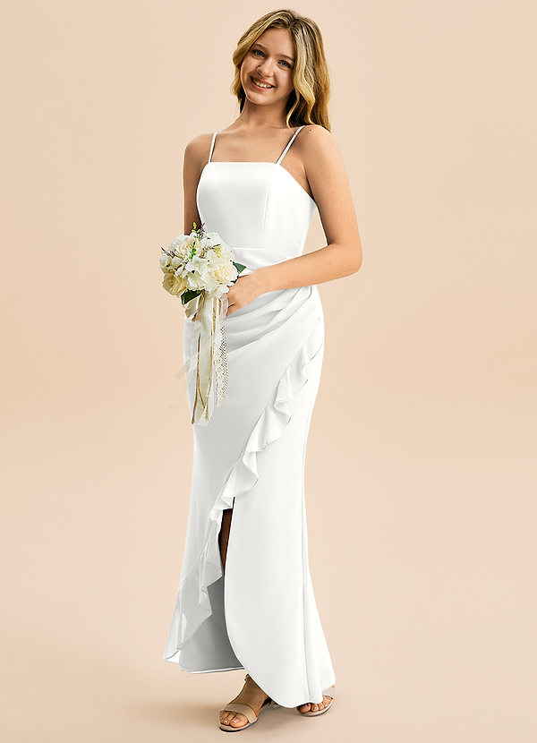 Azazie Buzzy Junior White Sheath Pleated Chiffon Dress image1