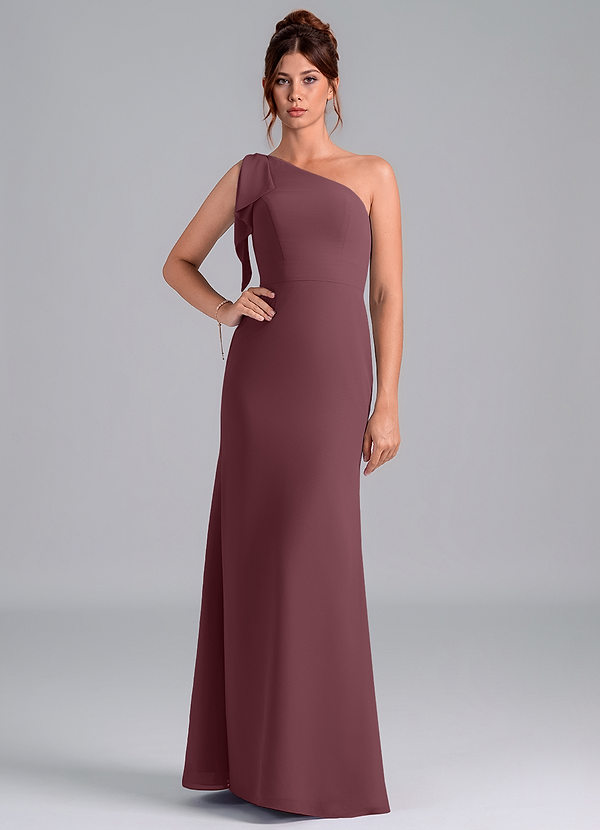 Azazie Rinna Bridesmaid Dresses Sangria Mermaid One Shoulder Chiffon Dress image1
