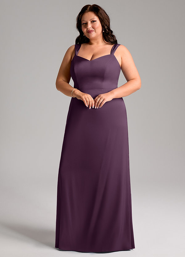 Azazie Denice Bridesmaid Dresses Plum Sheath Pleated Stretch Satin Dress image1