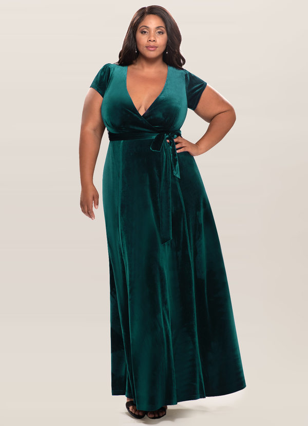 green velvet floor length dress