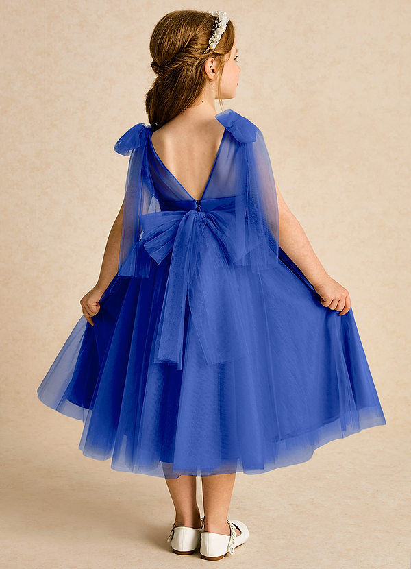 Azazie Dori Robes de Fillette d'Honneur Robe Trapèze en Tulle Rayé Bleu Roi image1