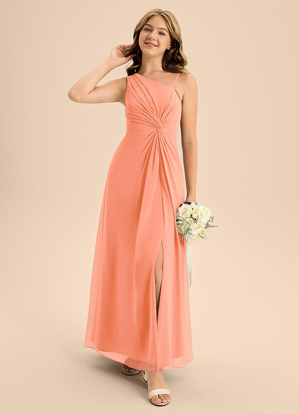 Azazie Brooke Junior A-Linie Seitliche Cut-Outs Chiffon Kleid Sonnenuntergang image1