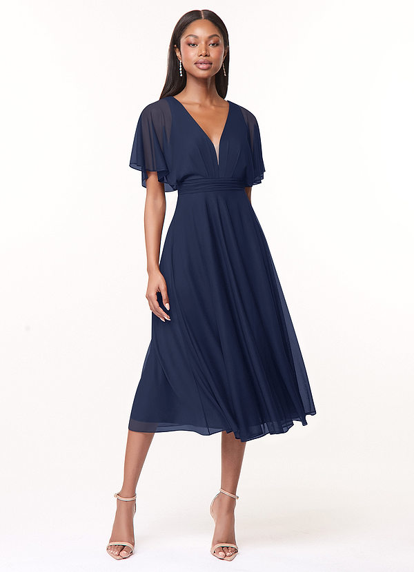 Azazie Tinsley Brautjungfernkleider A-Linie Plissee Gittergewebe Kleid Dunkelmarine image1