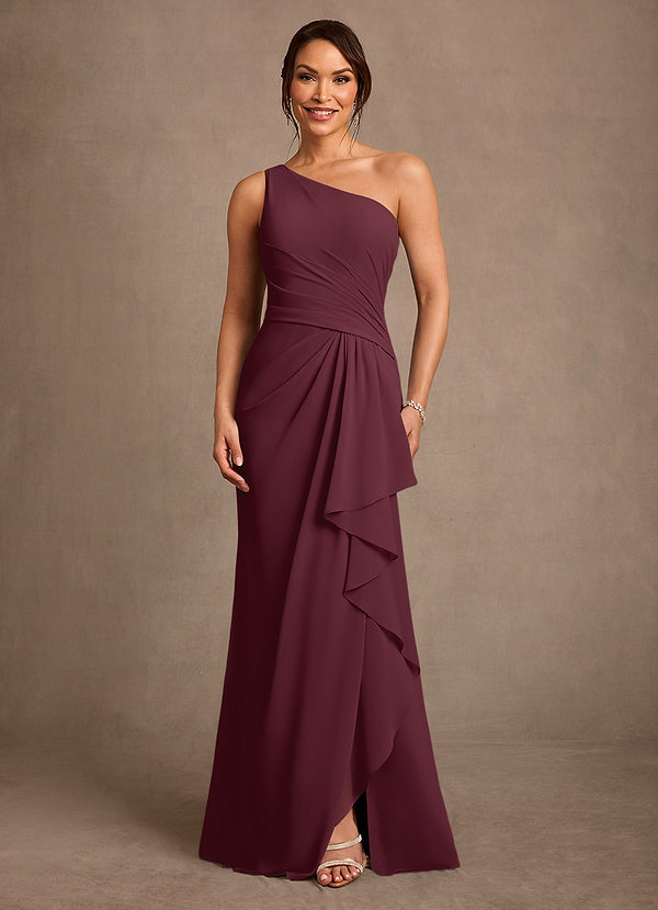 Azazie Floy Mother of the Bride Dresses Vestido Cabernet de Chiffon de Bainha com Um ombro image1