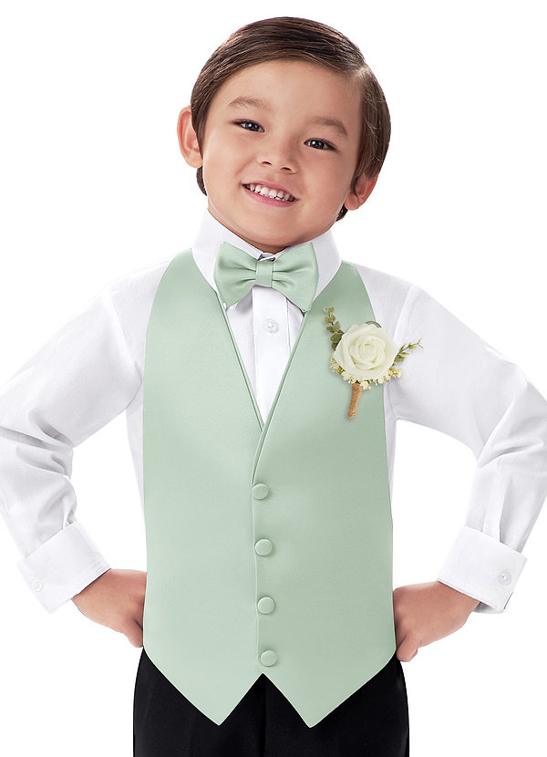 front Boy's Matte Satin Vest & Bow Tie & Boutonniere Set