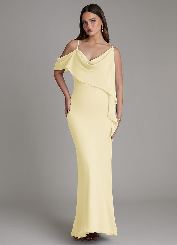 Azazie Yura Vestidos Dama de Honor Vestido de Sorbete De Limón de Gasa de Corte Sirena con Vestidos sin tirantes image1
