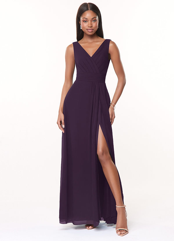 Azazie Karina Bridesmaid Dresses Plum A-Line Pleated Chiffon Dress image1