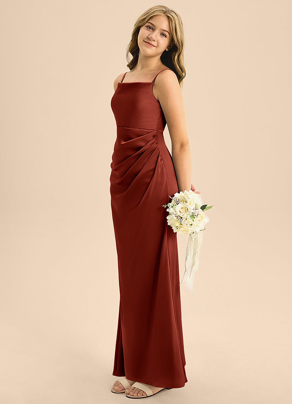 Azazie Renna Junior Terracotta A-Line Pleated Stretch Satin Dress image1