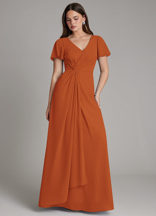 Azazie Kaya Bridesmaid Dresses Cinnamon A-Line Pleated Chiffon Dress image1