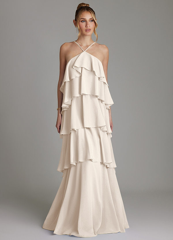 Azazie Deena Abiti da Damigella Abito A-Line in Chiffon Drappeggiato Alabastro Bianco image1