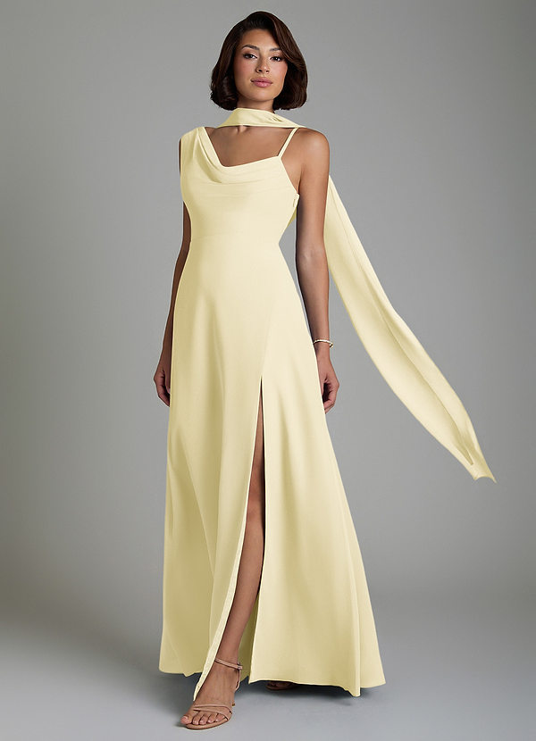 Azazie True Bridesmaid Dresses Lemon Sorbet A-Line Pleated Chiffon Dress image1