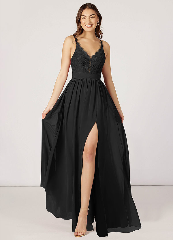 Azazie Orion Bridesmaid Dresses A-Line Lace Chiffon Floor-Length Dress image1