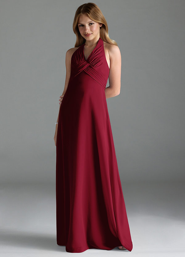 Azazie Tessie Junior A-Linie Plissee Chiffon Kleid Burgunderrot image1