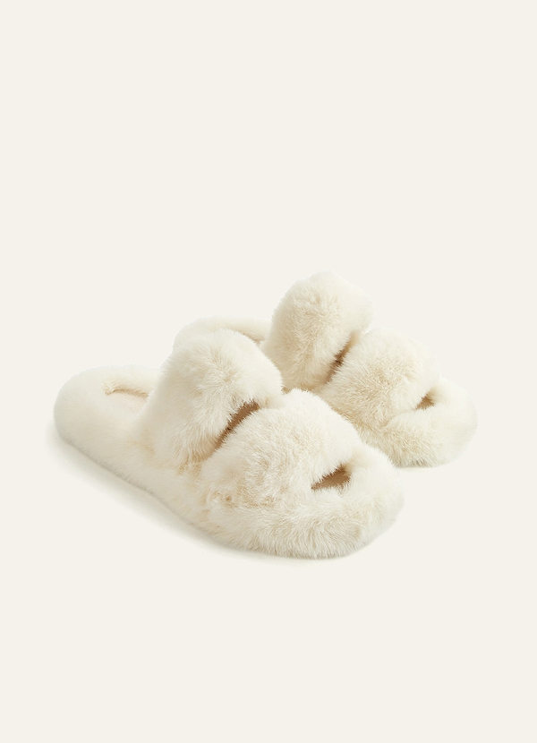 front Double Strap Fuzzy Slippers