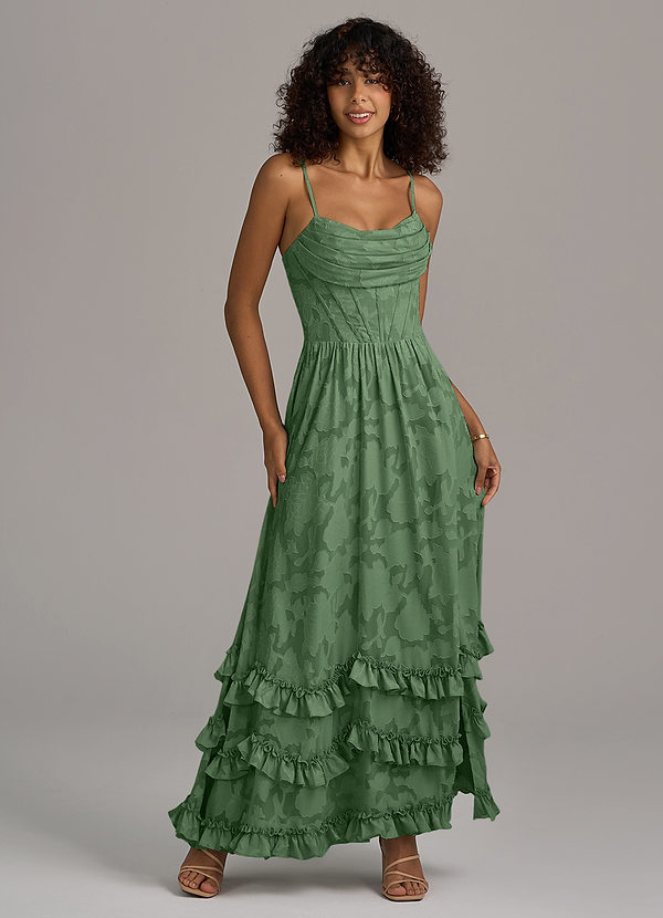 Azazie Lettie Abiti da Damigella Abito A-Line in Burnout Floreale Corsetto Eucalipto image1