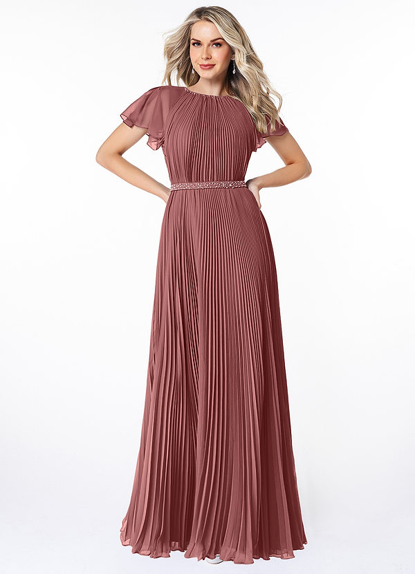 Azazie Kara Skromne Suknie Druhny Linia A Pofałdowany Szyfon Długość podłogi Sukienka image1