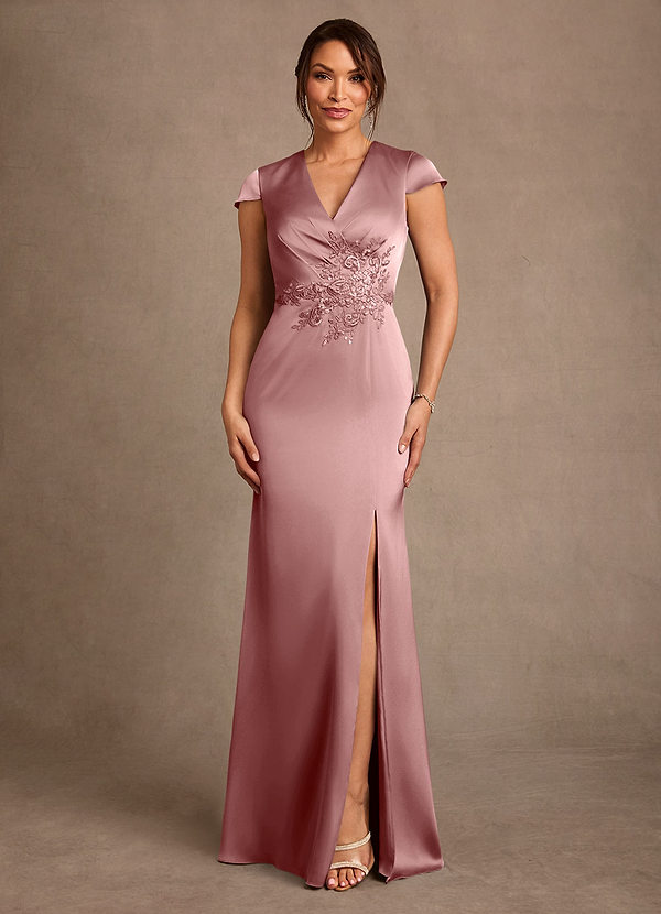 Azazie Rilda Moeder van de Bruid Jurken Kolom Jurk van Stretch Satijn Kant Stoffige Roos image1