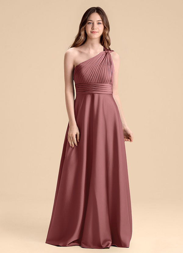 Azazie Charlize Junior Jurk van Stretch Satijn met A-Lijn Geplooid Amethist image1