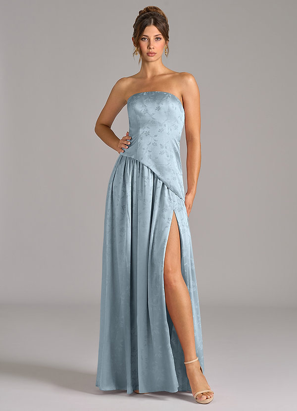 Azazie Adeline Bridesmaid Dresses Blue Floral Jacquard A-Line Strapless Floral Jacquard Dress image1