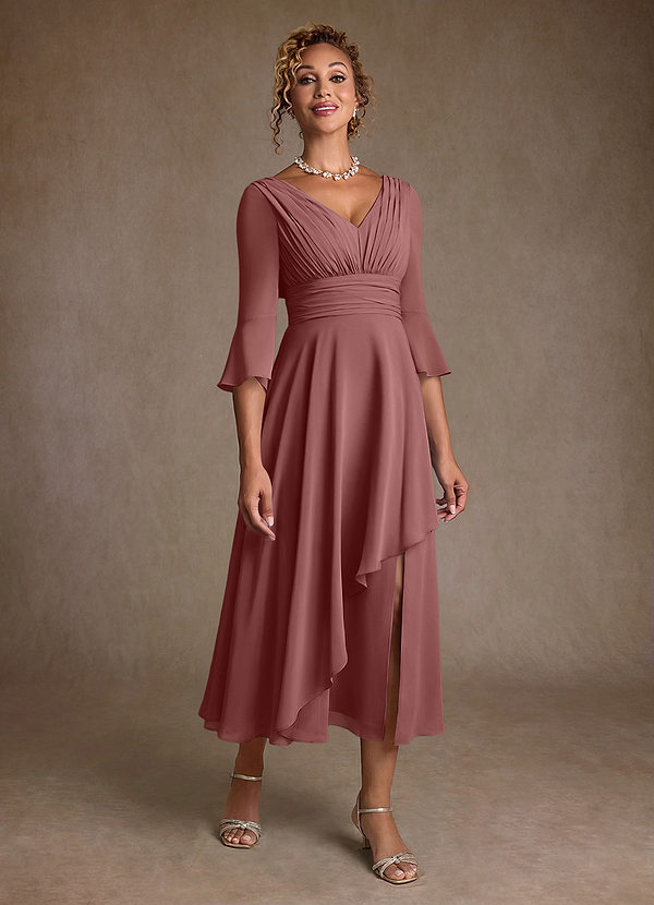 Azazie Aerynne Desert Rose A-Line Pleated Chiffon Dress | Azazie CA