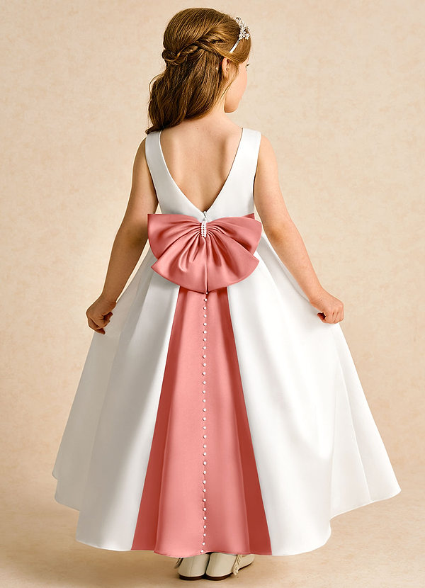 Cherry Flower Girl Dresses Ivory Salmon Pink Ball-Gown Pleated Matte Satin Dress image1