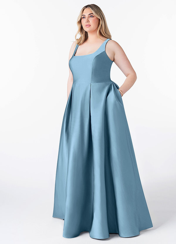 Azazie Neve Brautjungfernkleider Ballkleid mit Taschen Stretch-Satin Kleid Stahlblau image1