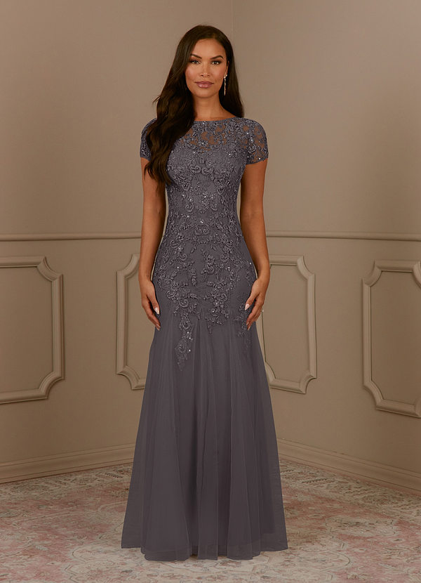 Azazie Laurie Mother of the Brides Dresses Steel Grey Mermaid Scoop Sequins Tulle Dress image1