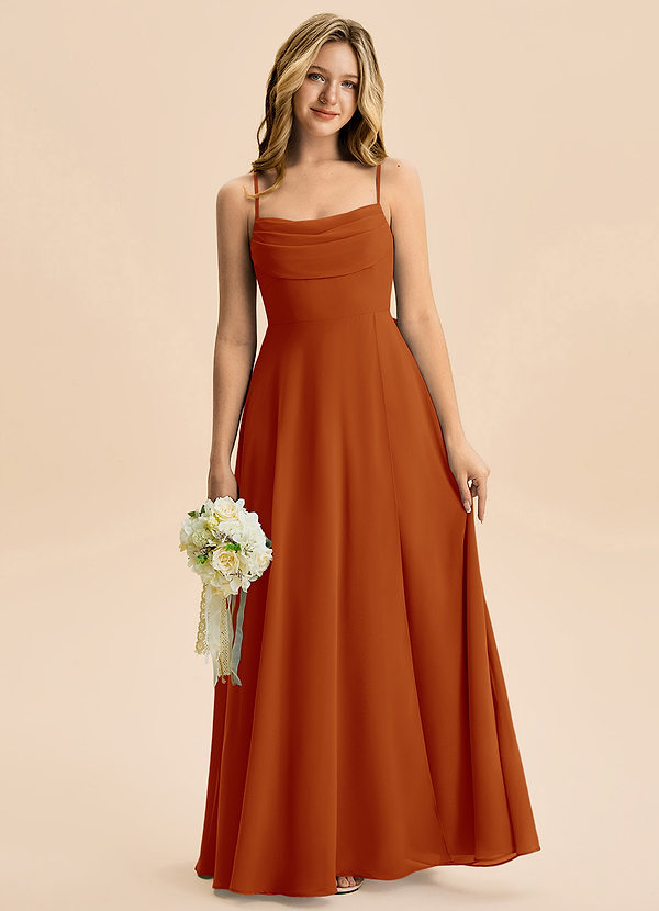 Azazie Bear Junior Paprika A-Line Pleated Chiffon Dress image1