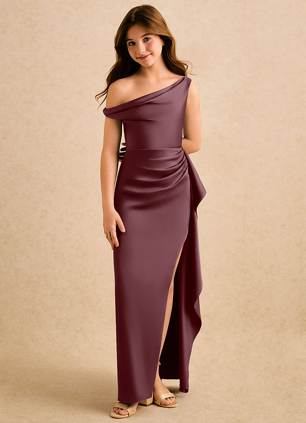 Azazie Avalia Girls Formal Sukienki dla dziewczynek sypiących kwiaty Osłona Zza ramienia Satyna elastyczna Długość podłogi Sukienka image1