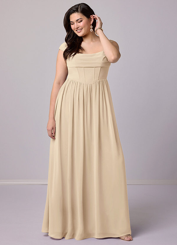 Barbie ♥ Azazie Bridesmaid Dresses Champagne A-Line Corset Chiffon Dress image1