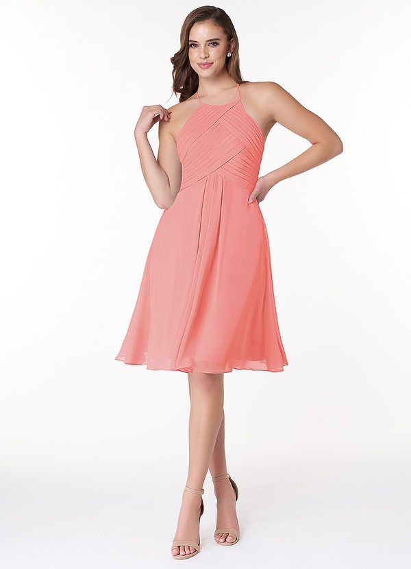 Azazie Adriana Bridesmaid Dresses A-Line Pleated Chiffon Knee-Length Dress image1