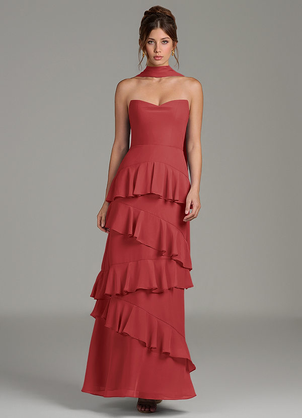 Azazie Imani Bridesmaid Dresses Rust A-Line Ruched Chiffon Dress image1