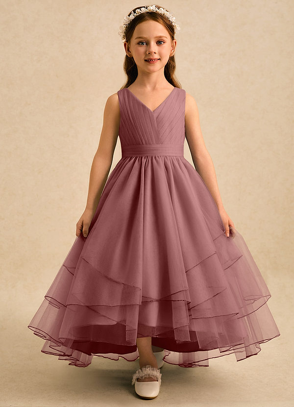 Azazie Seraphina Vestidos de arras Vestido Rosa Del Desierto de Tul de Corte en A con Plisado image1