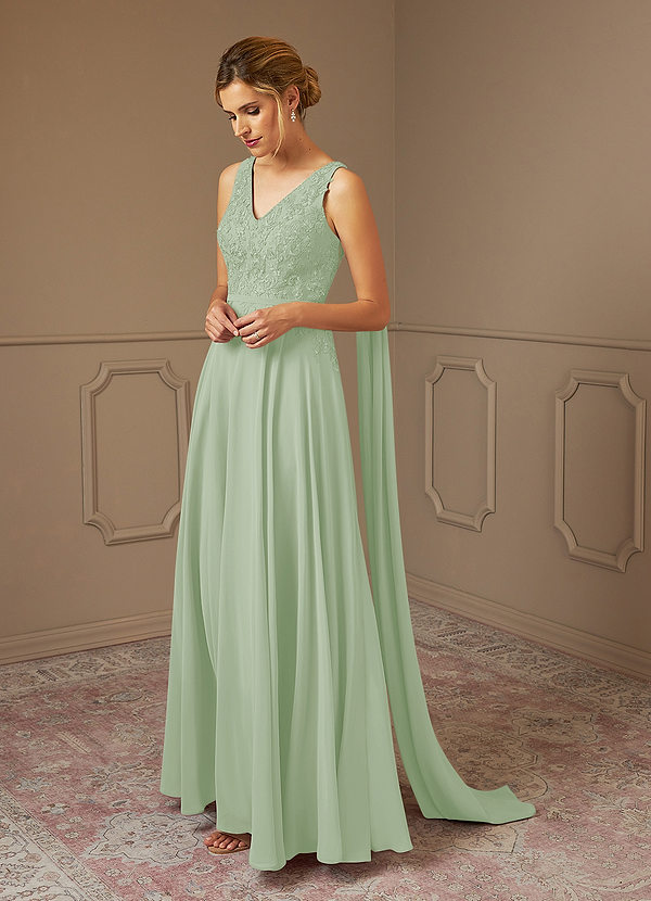 Azazie Joules Robe Mère de la Mariée & du Marié Robe Trapèze en Mousseline de soie Paillettes Vert Sauge image1