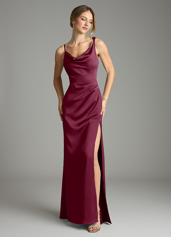 Azazie Samara Bridesmaid Dresses Mulberry Mermaid Pleated Stretch Satin Dress image1
