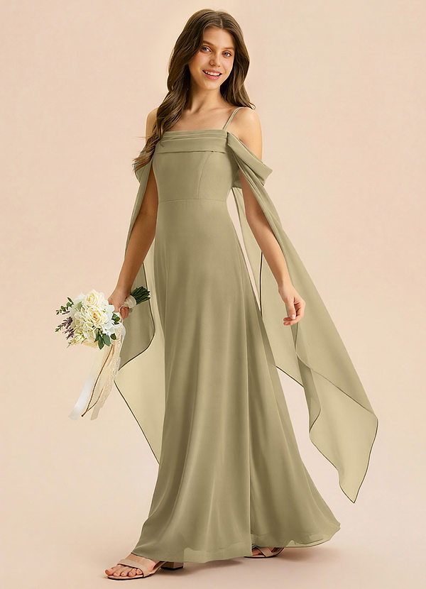 Azazie Moana Junior A-Linie Plissee Chiffon Kleid Moosgrün image1