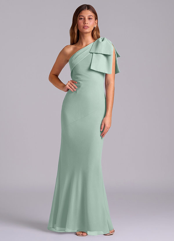 Azazie Yuanna Bridesmaid Dresses Agave Mermaid One Shoulder Chiffon Dress image1