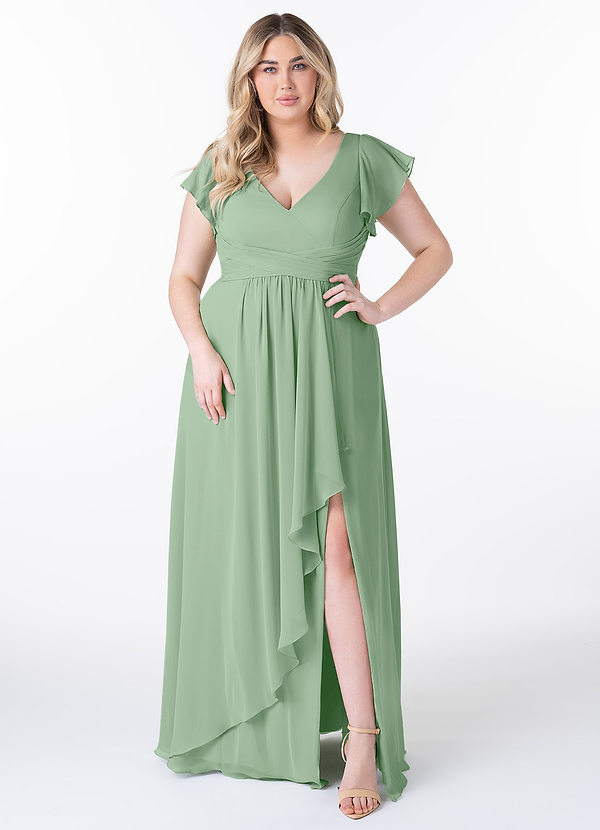 Azazie Omari Brautjungfernkleider A-Linie Chiffon Kleid Matcha image1