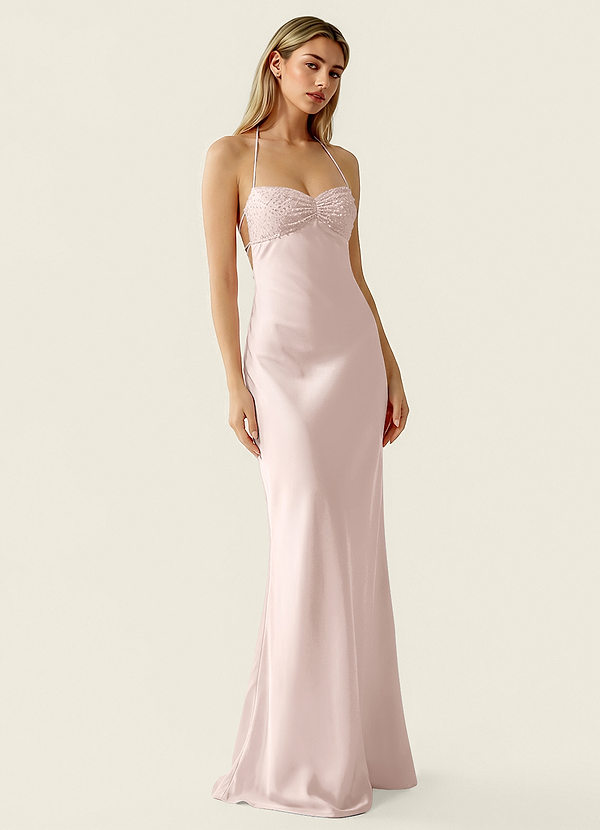 Valerianaire Powder Pink Beading Satin Prom Dress image1