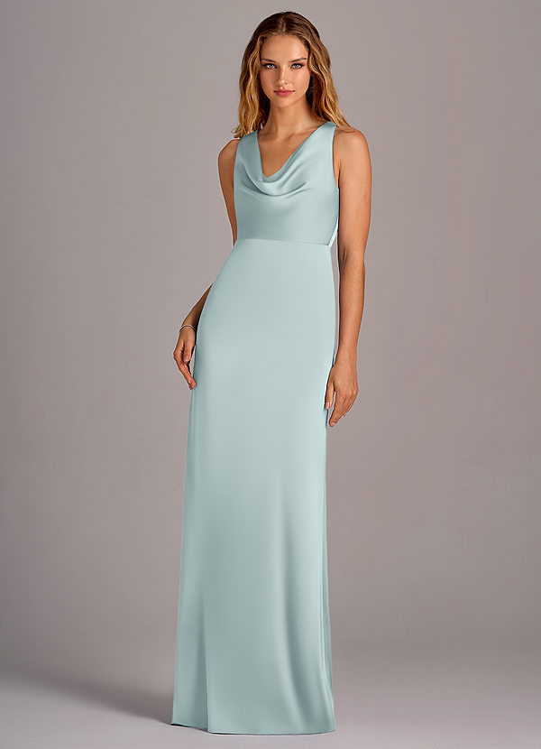 Azazie Wrenlee Bridesmaid Dresses Mist A-Line Stretch Satin Dress image1