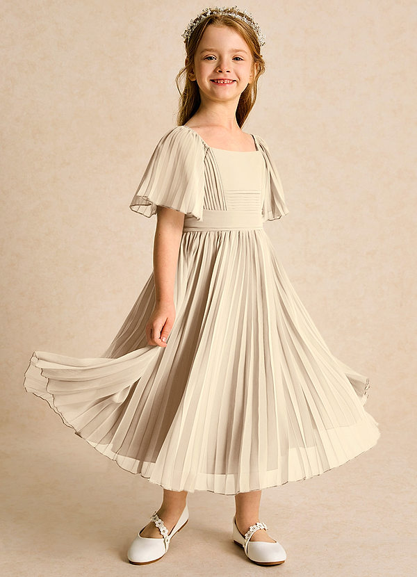 Azazie Gisele Abiti da Ragazza di Fiori Abito A-Line in Chiffon Plissettato Champagne image1