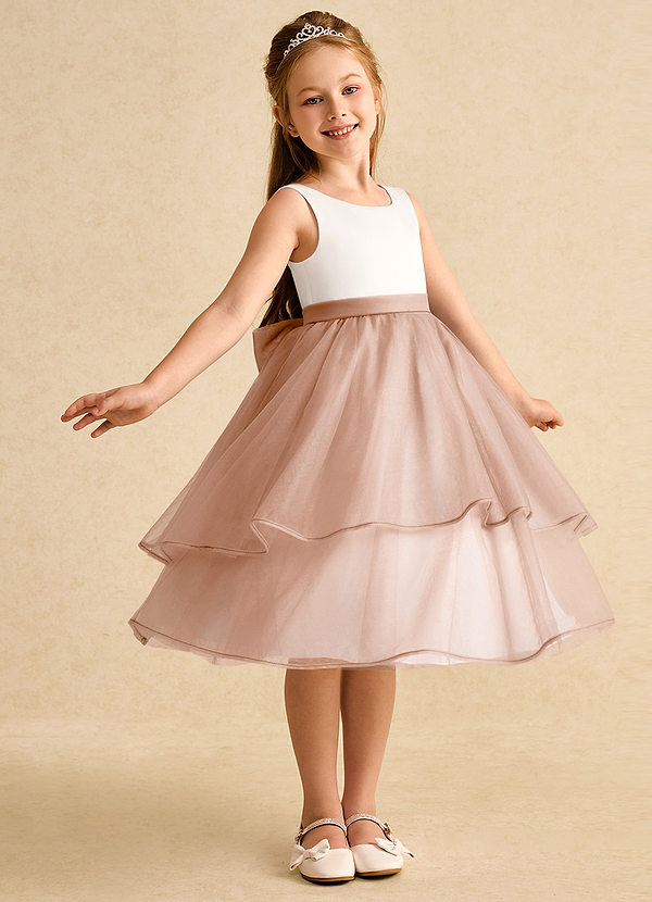 Azazie Rene Vestidos de Niña de Flores Vestido de Marfil Rosa Champaña de Tul de Corte En A con Lazo image1